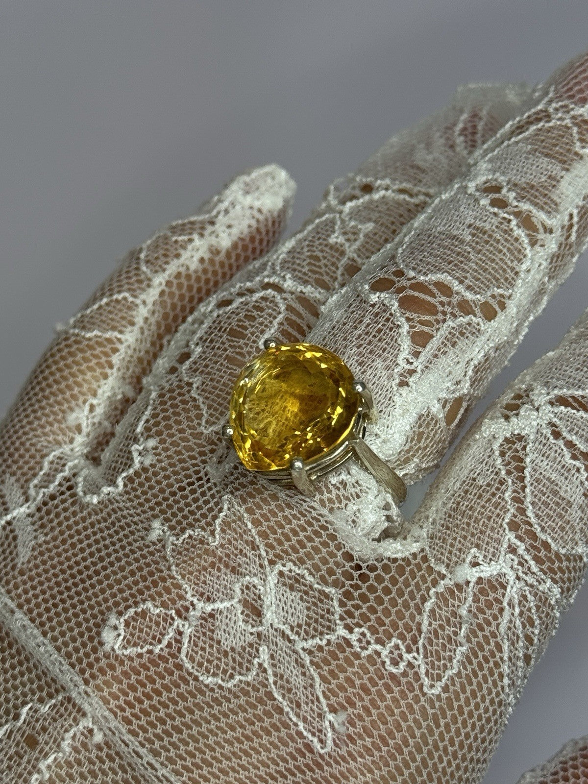 925 Sterling Silver Citrine Ring Size 7