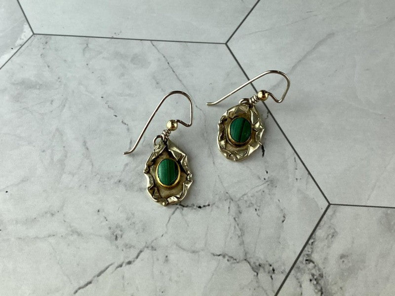Vintage 925 Sterling Silver Malachite Earrings
