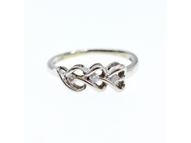 10K White Gold Diamonds "Hearts" Ring Size 7