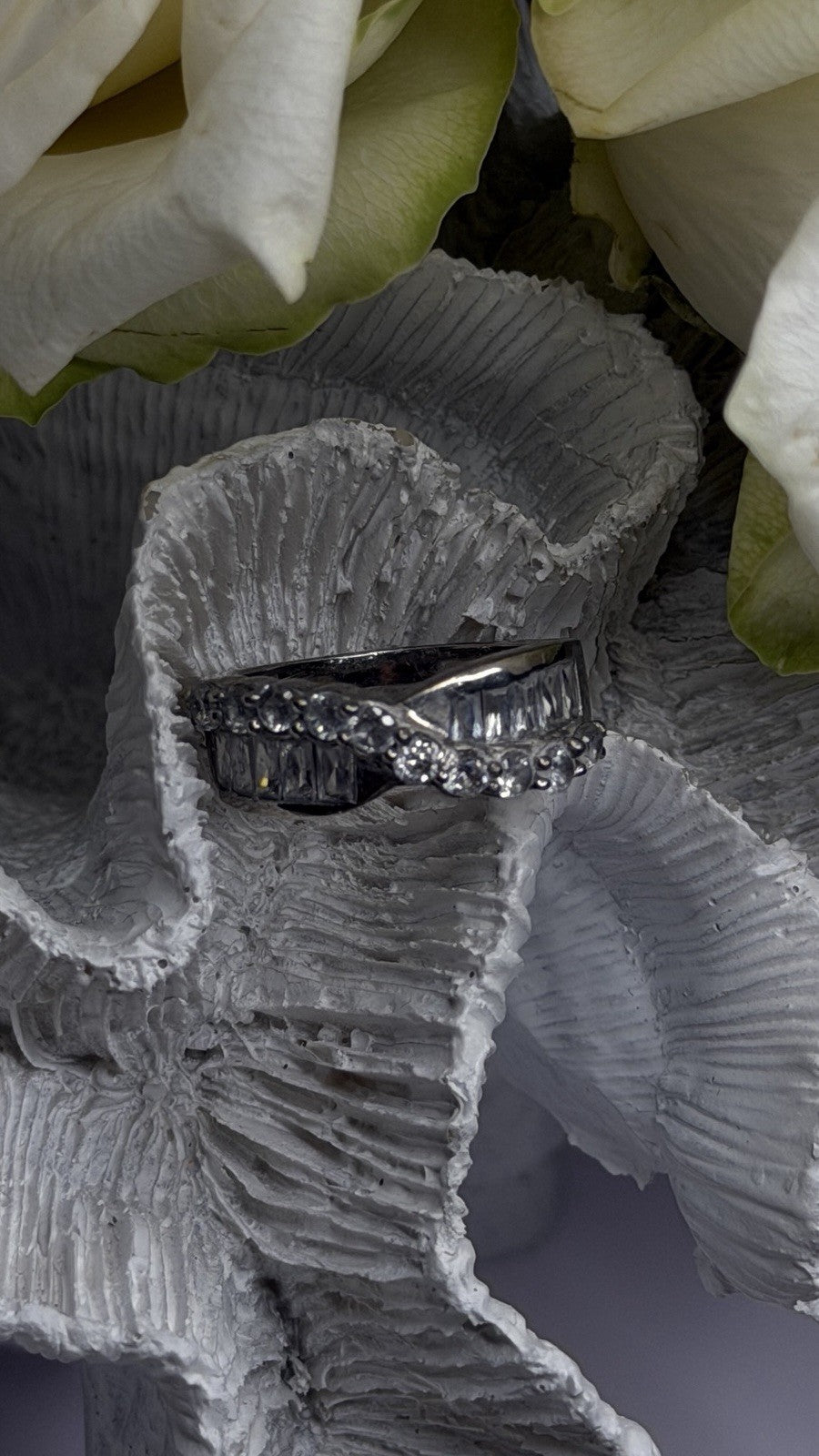 Wave Vintage Band 925 Sterling Silver Cz Ring Size 8.5