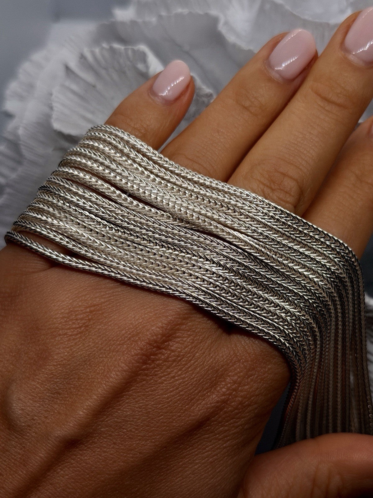 Italy 925 Sterling Silver 13 Multi-Strand Woven Chain Cuff Bracelet 7