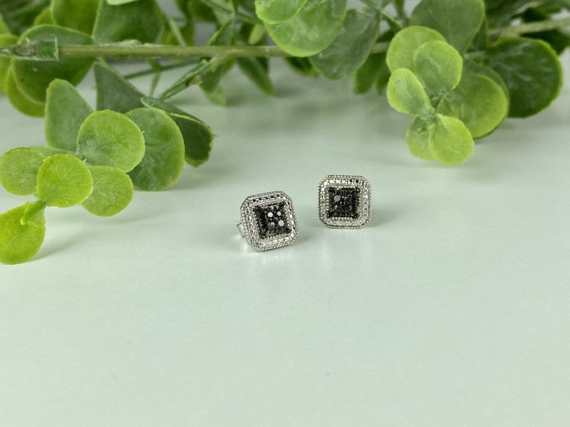 925 Sterling Silver Black Spinel Stud Earrings