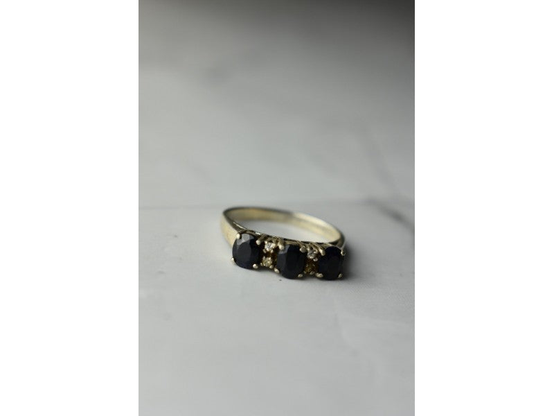 925 Sterling Silver Sapphires & CZ Ring Size 6.5