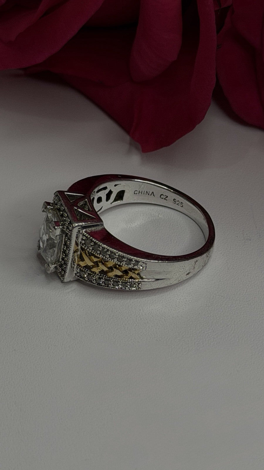 Verragio 925 Sterling Silver & Gold Plated Part Cz Ring Size 8