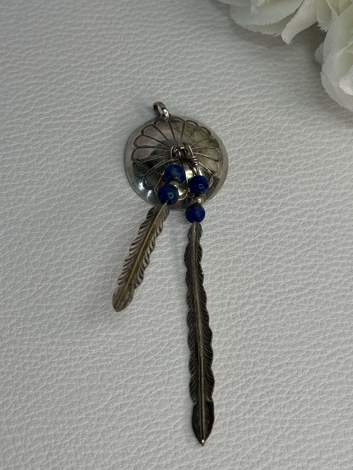 Vintage Native American 925 Sterling Silver Lapis Pendant Length 2.70 Inch