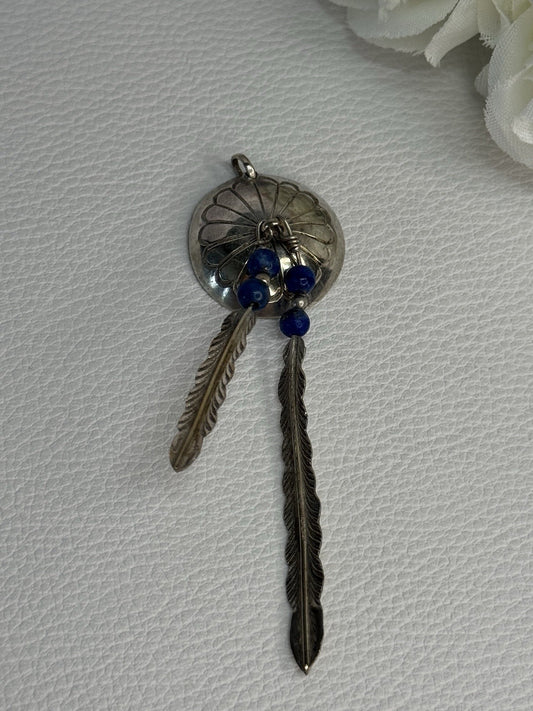 Vintage Native American 925 Sterling Silver Lapis Pendant Length 2.70 Inch