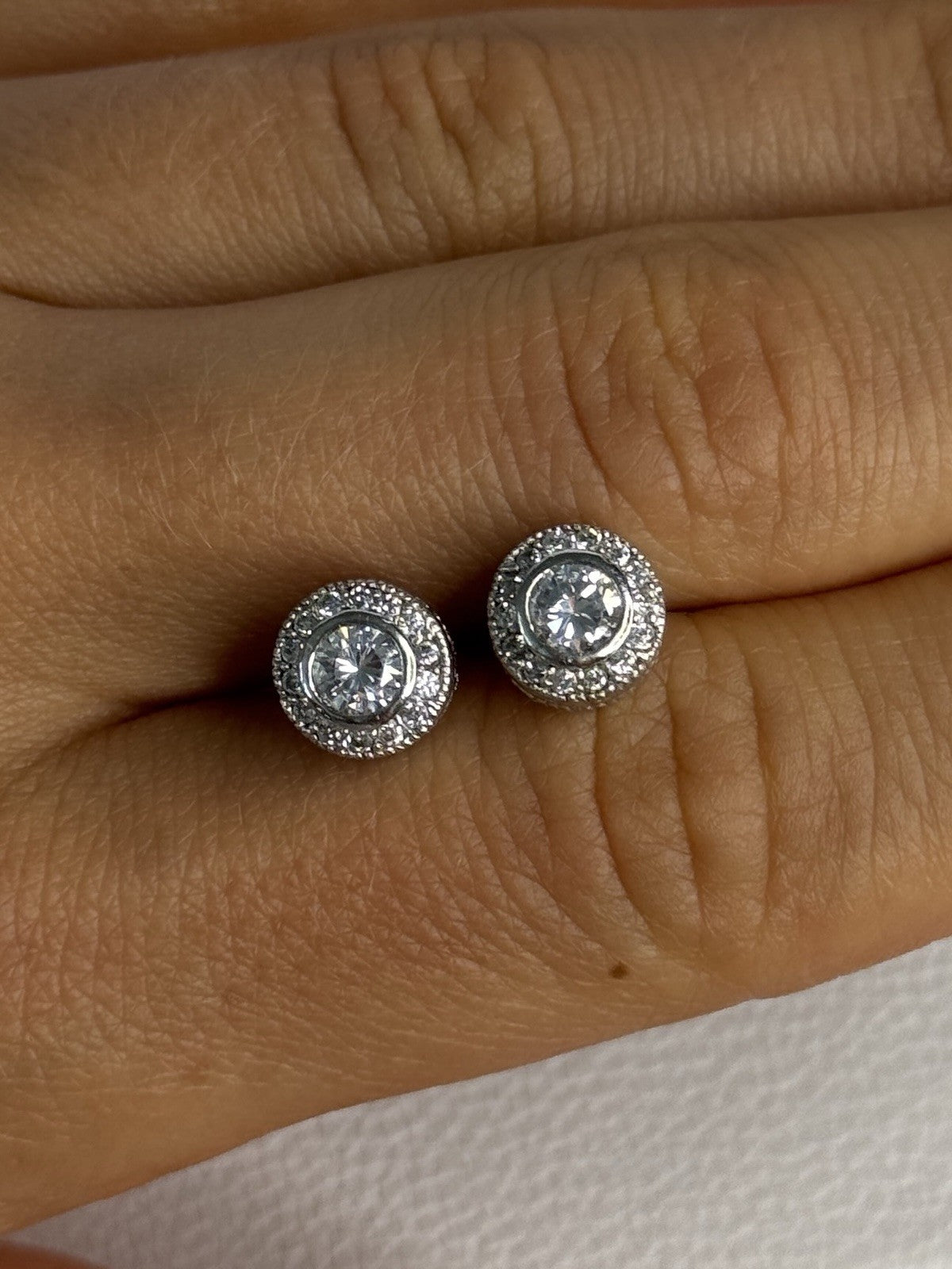 Shiny 925 Sterling Silver CZ Stud Earrings Length 0.30 Inch