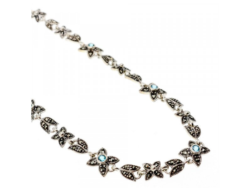 925 Sterling Silver Topaz & Marcasites "Flowers" Necklace