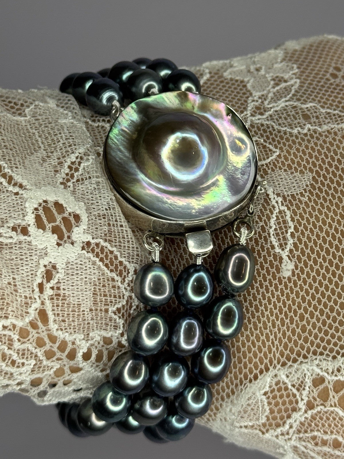 925 Sterling Silver Unique Bracelet Freshwater Pearls Lenght 8 Inch