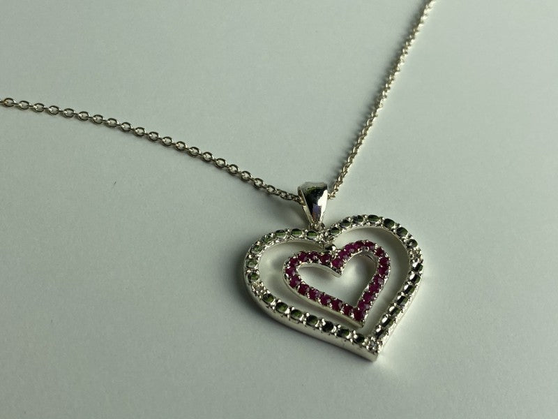 925 Sterling Silver Spinel "Hearts" Chain With Pendant