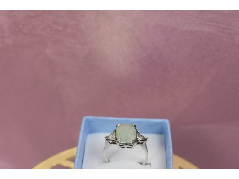 925 Sterling Silver Aventurine Ring Size 6.5