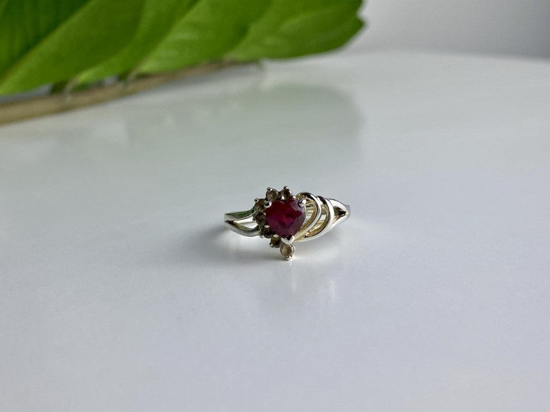 925 Sterling Silver Spinel "Heart" Ring Size 9