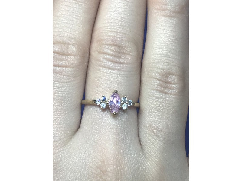925 Sterling Silver Gold Plated Pink & White CZ Ring Size 8