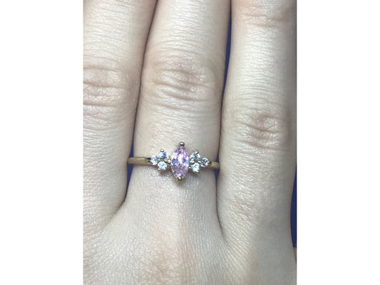 925 Sterling Silver Gold Plated Pink & White CZ Ring Size 8