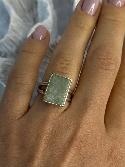 925 Sterling Silver Jade Nephrite Ring Size 6.5