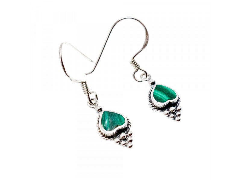 925 Sterling Silver Malachite "Heart" Earrings