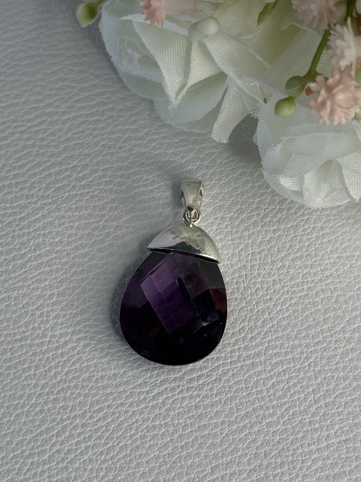 925 Sterling Silver Amethyst Pendant Length 1.40 Inch