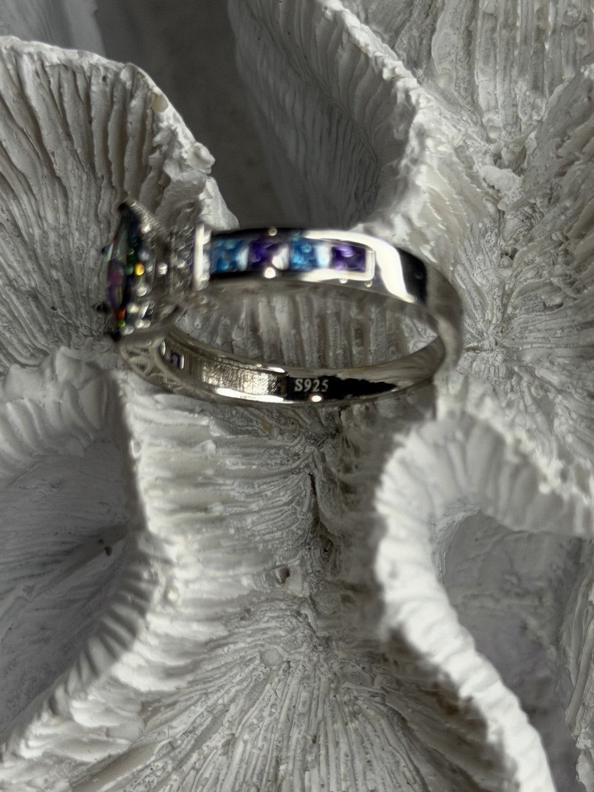 925 Sterling Silver Mystic Topaz Blue Topaz Amethyst Beryl Ring Size 10.5