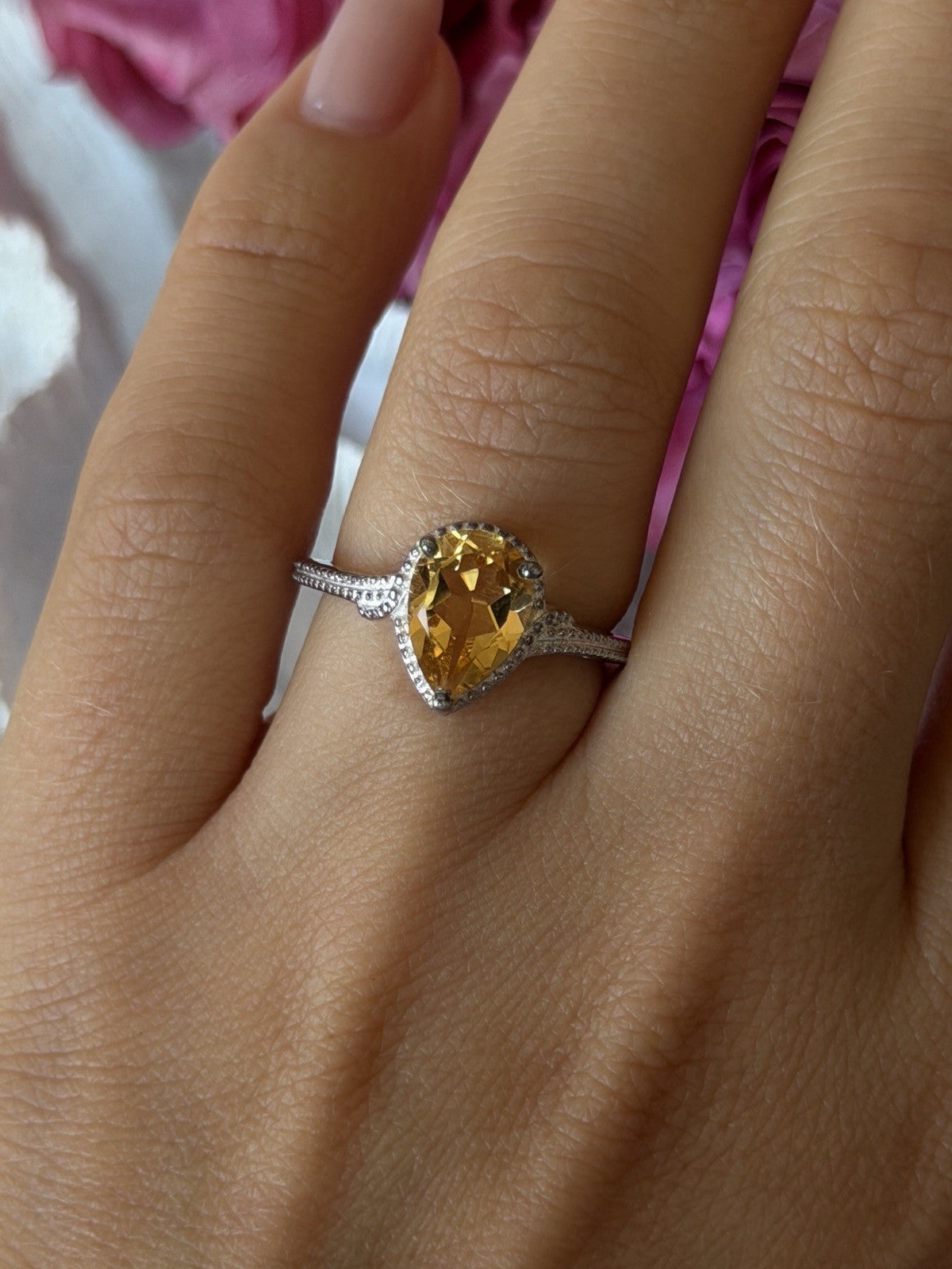 925 Sterling Silver Citrine Ring Size 7