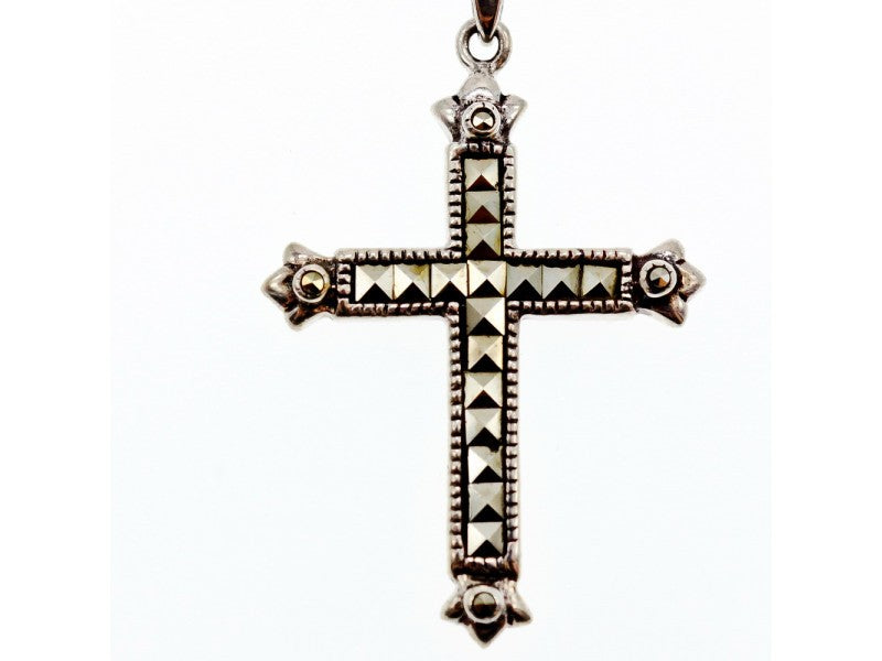 925 Sterling Silver Marcasites Chain With Cross