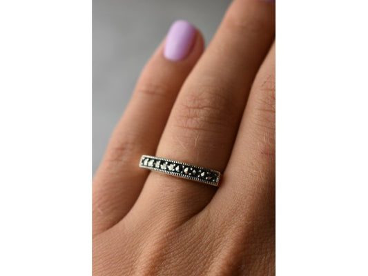 925 Sterling Silver Marcasites Ring Size 6.5