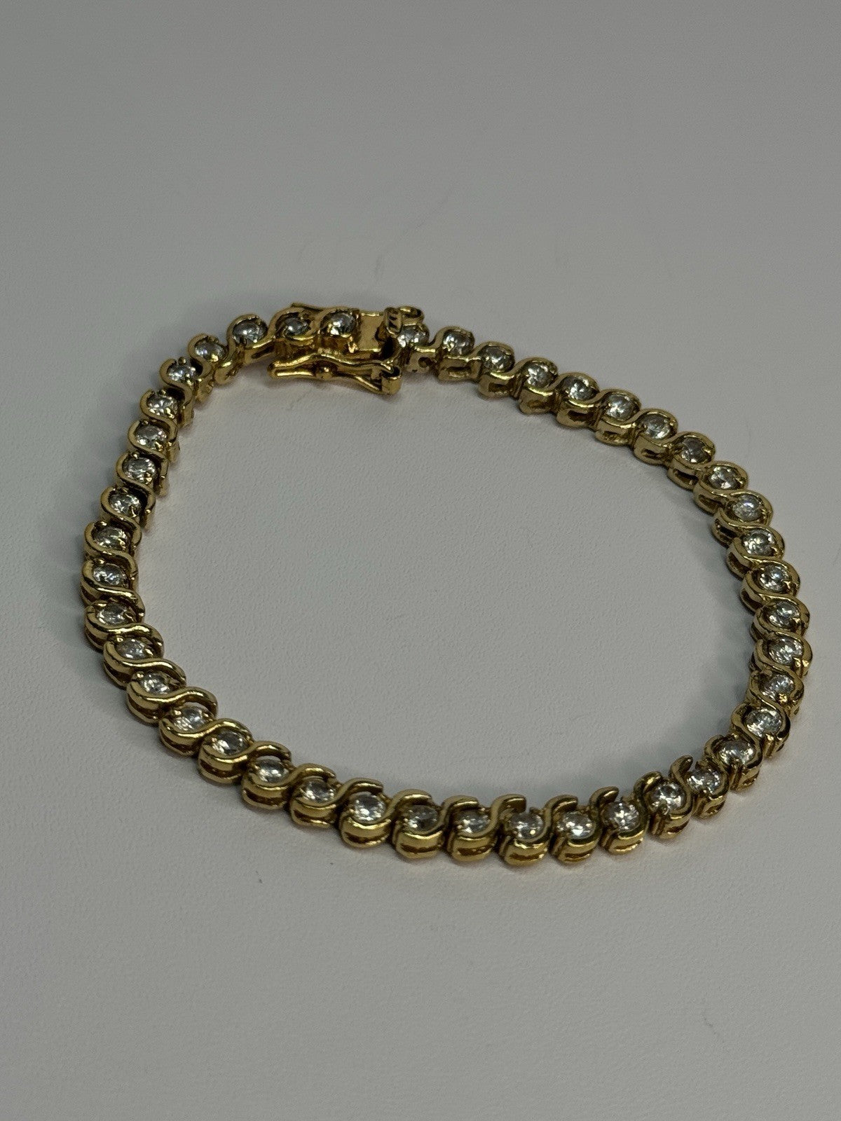 925 Sterling Silver Gold Plated CZ Bracelet Length 7 Inch