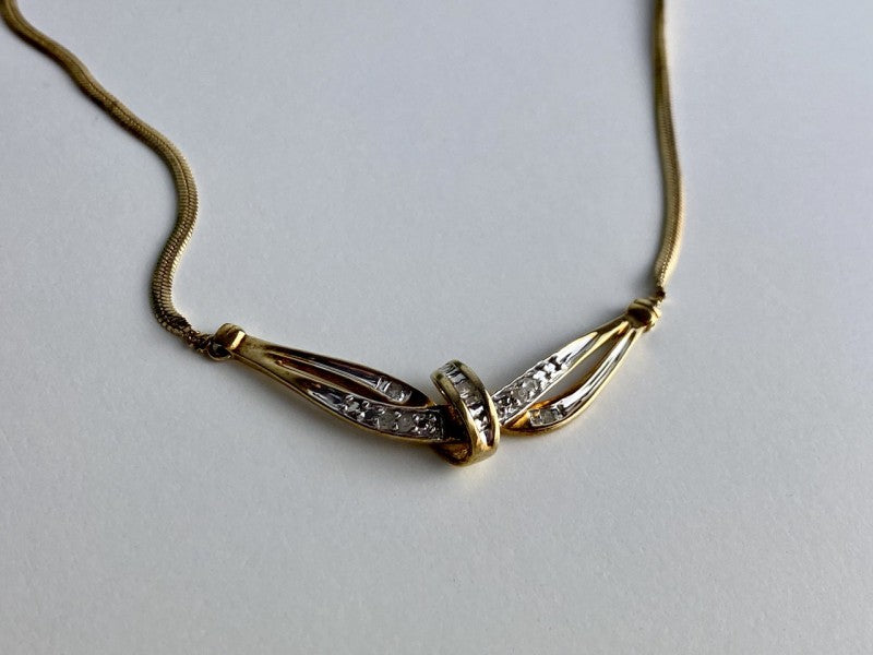 925 Sterling Silver Gold Plated White Spinel Necklace 17.7 in