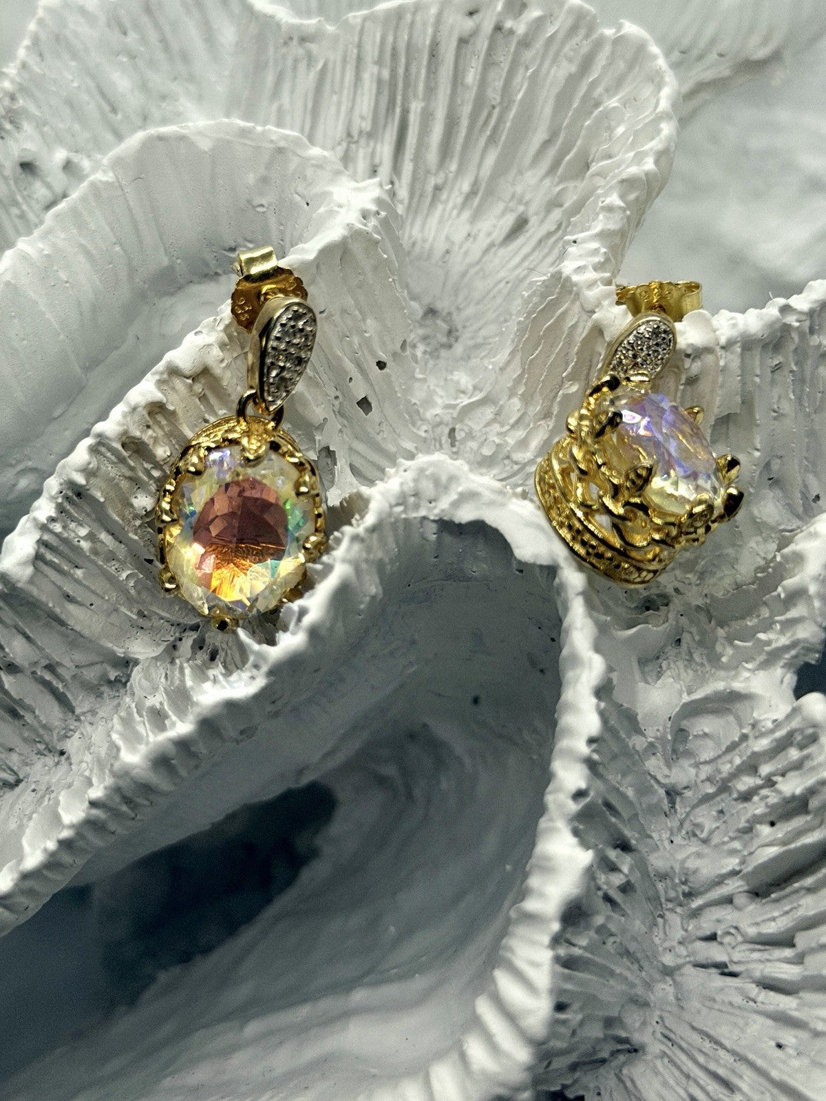 925 Sterling Silver Gold Plated Mystic Topaz Dangle Earrings