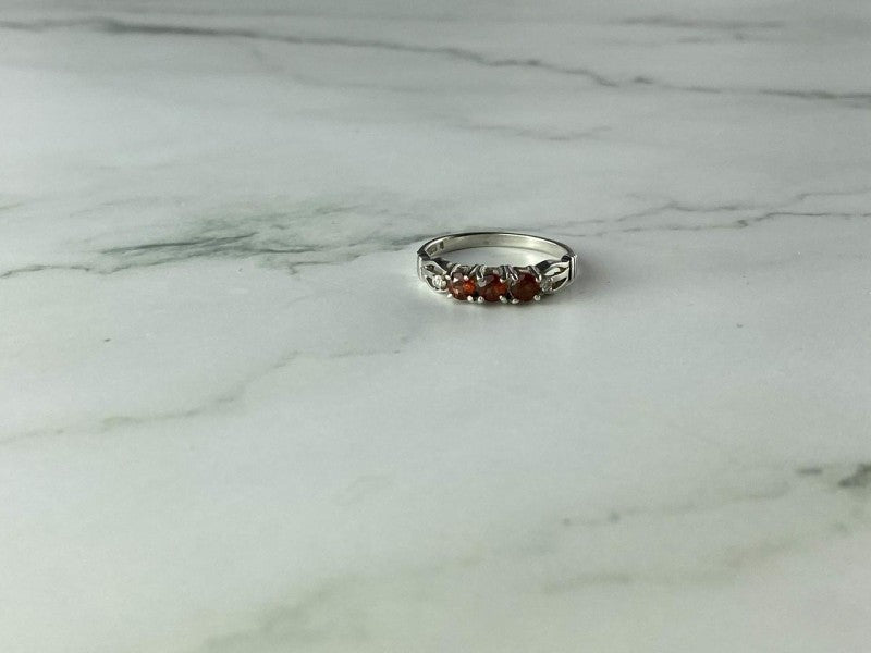 925 Sterling Silver Spessartine & CZ Ring Size 8