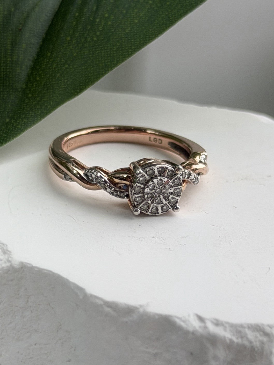 925 Sterling Silver Rose Gold Plated  Diamond  0.07 ctw Ring Size 7