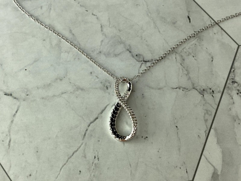 925 Sterling Silver White and Black Spinel Chain with Pendant Italy