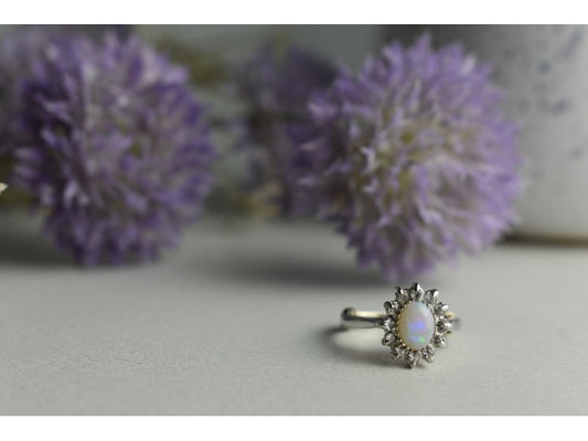 Vintage 925 Sterling Silver Opal & Quartz Ring Size 5.5