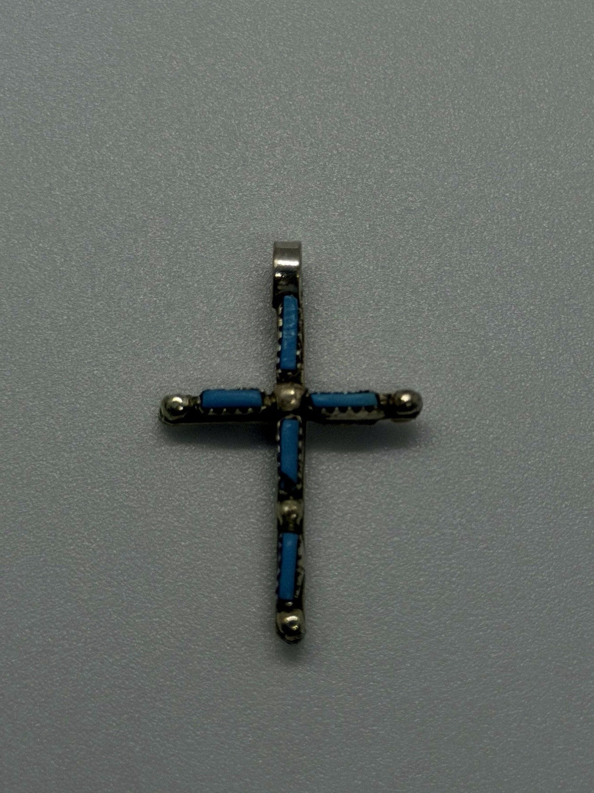 Vintage 925 Sterling Silver Reversible Turquoise & Red Coral Inlay Cross Pendant