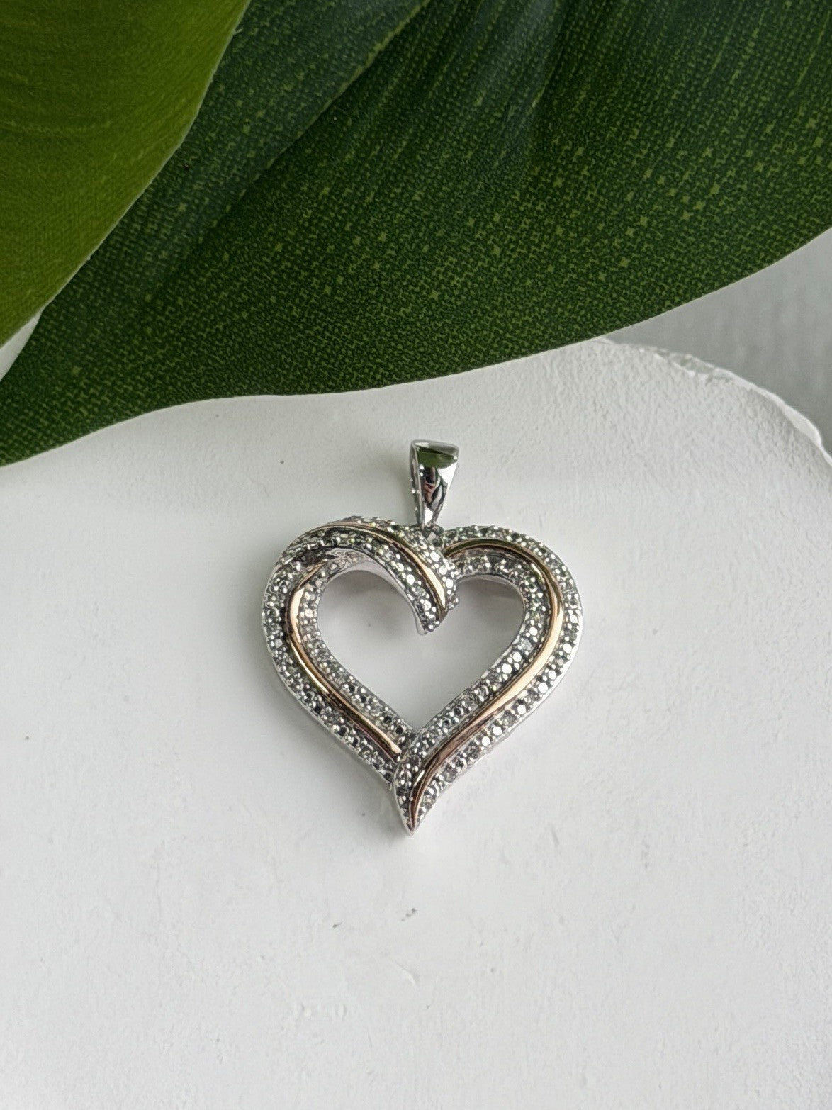 925 Sterling Silver & Gold Plated Diamond Heart Pendant