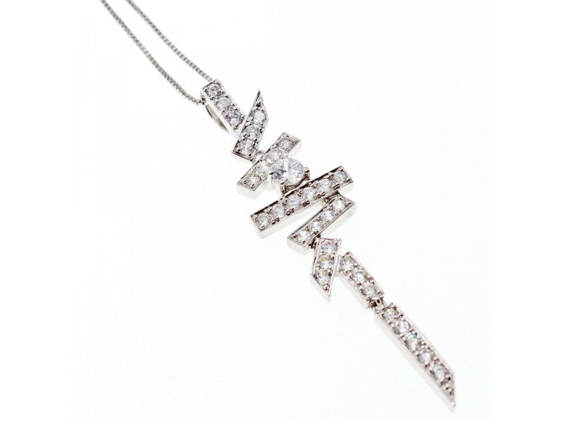 925 Sterling Silver CZ Chain With Pendant Italy