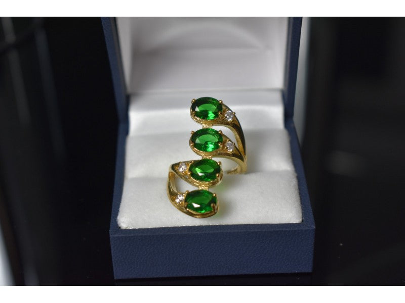 925 Sterling Silver Gold Plated Alpanite & CZ Ring Size 7