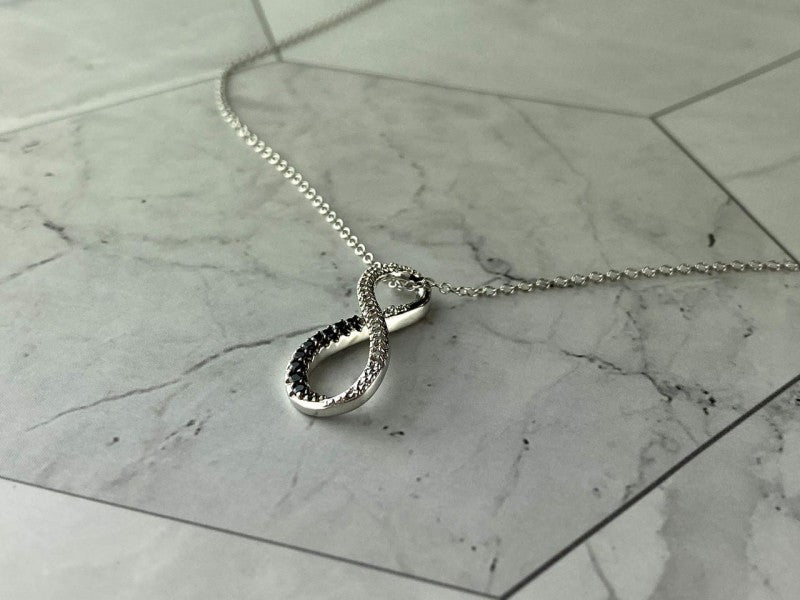 925 Sterling Silver White and Black Spinel Chain with Pendant Italy