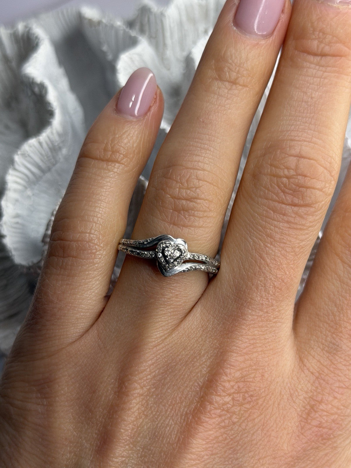 JWBR 925 Sterling Silver 0.04 ct Diamonds Heart Ring Size 6.5