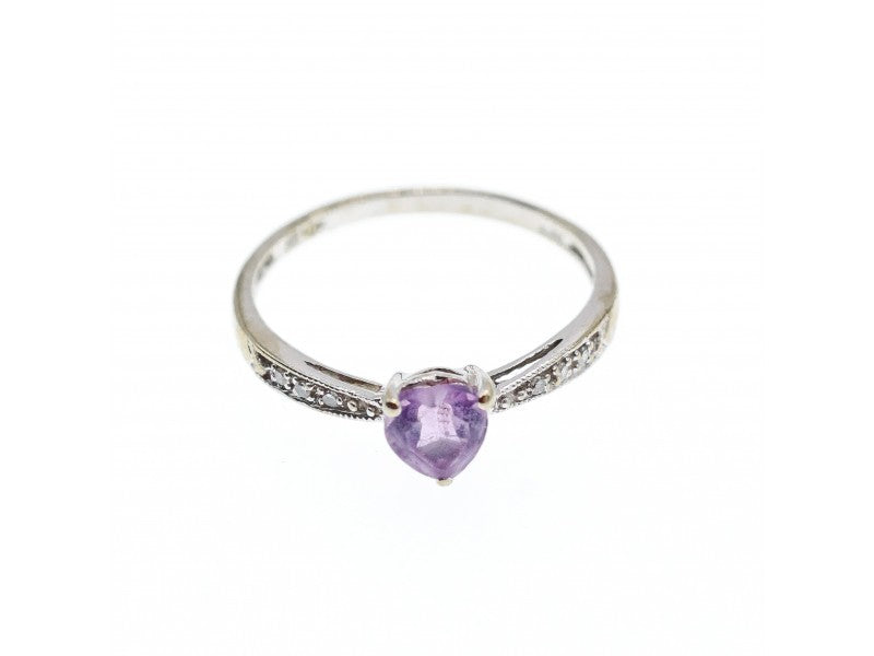 10K White Gold Amethyst & Diamonds Ring Size 8