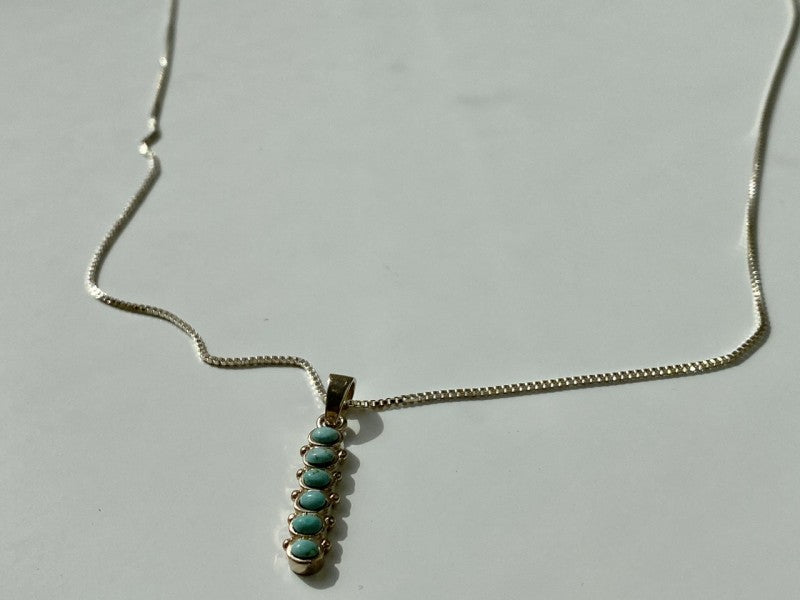 925 Sterling Silver Turquoise Chain With Pendant Italy