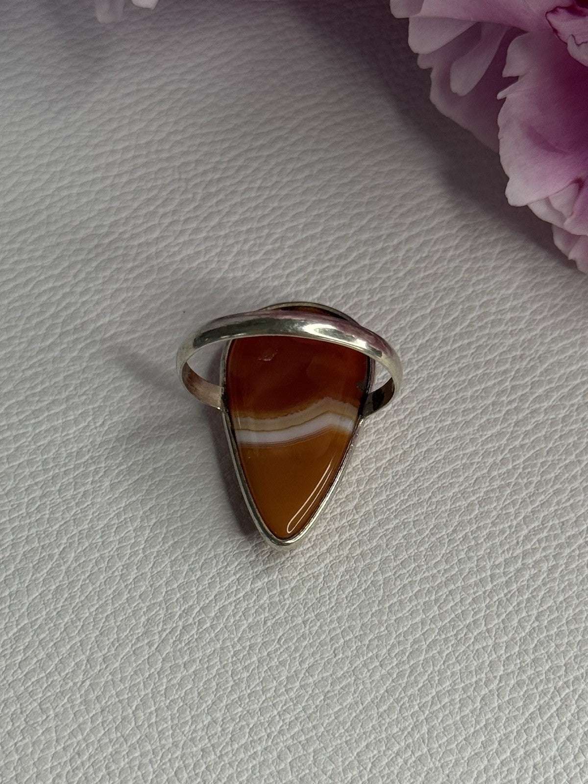 925 Sterling Silver Agate Ring Size 7.5