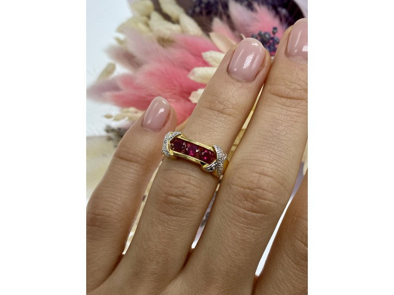 925 Sterling Silver Gold Plated Pink Topaz Ring Size 5