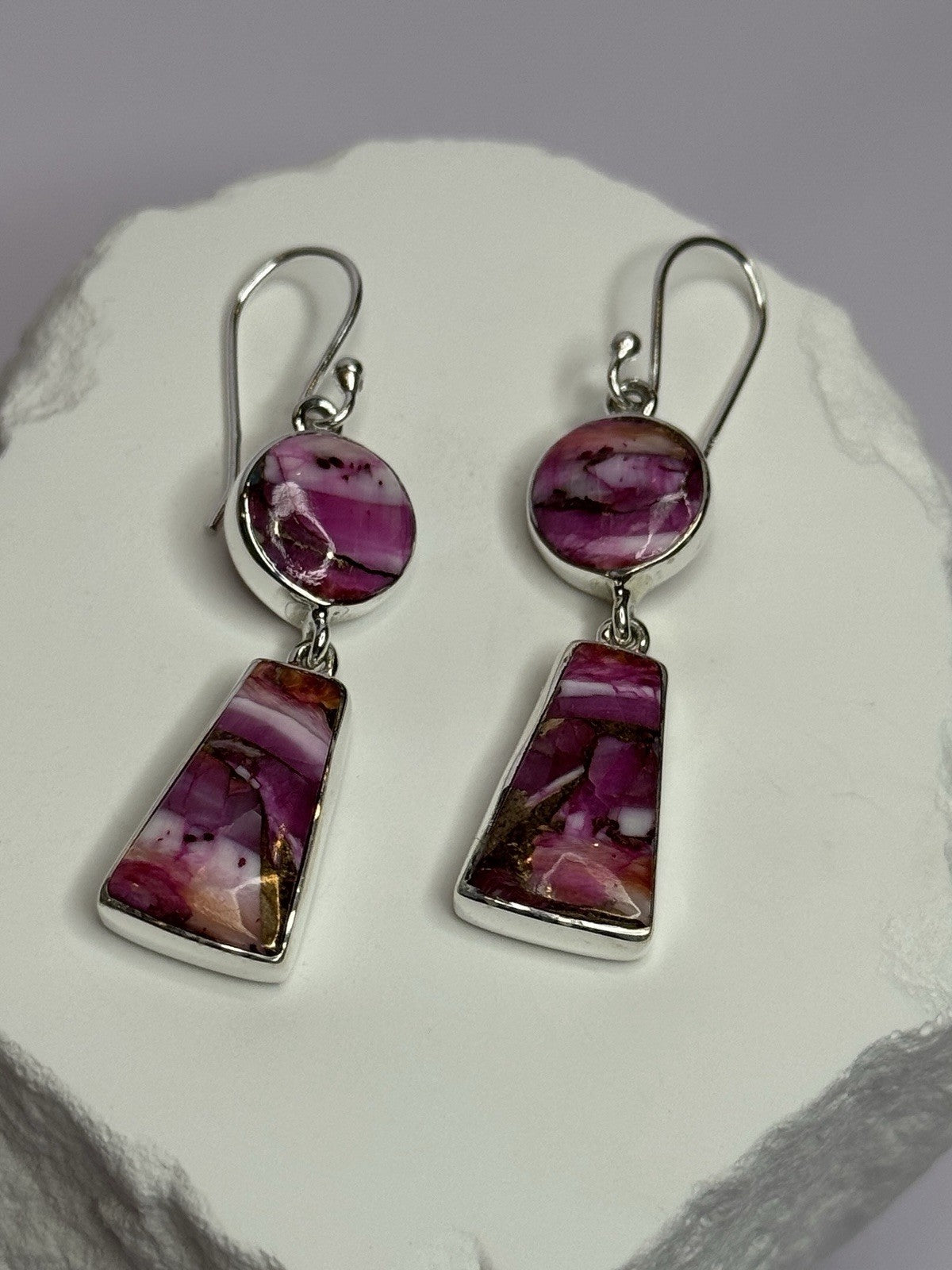 925 Sterling Silver Pink Oyster Turquoise Earrings Length 2 Inch