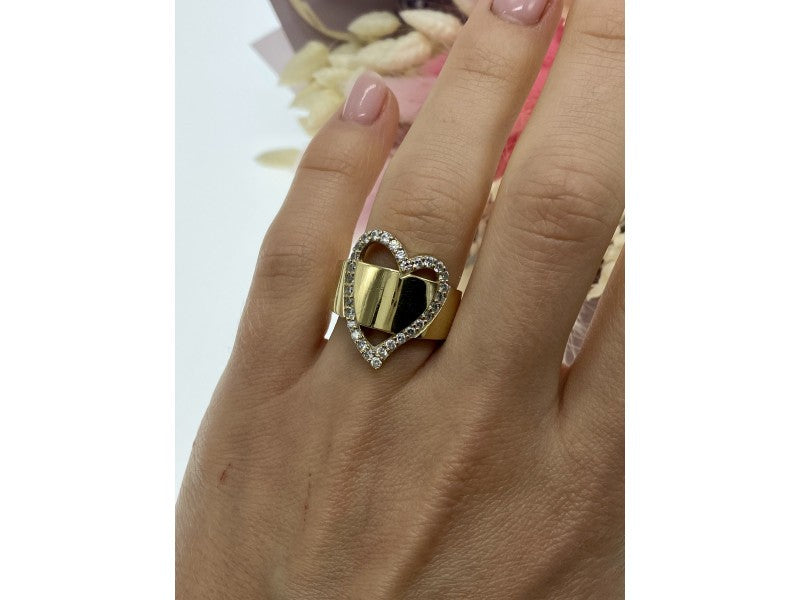 925 Sterling Silver Gold Plated CZ "Heart" Ring Size 7