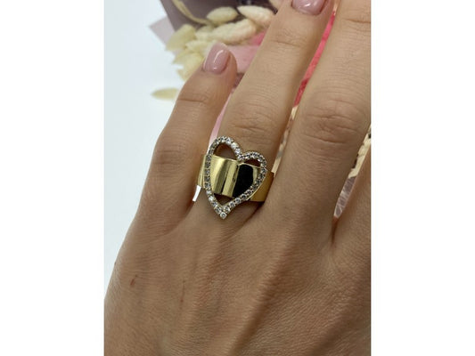 925 Sterling Silver Gold Plated CZ "Heart" Ring Size 7
