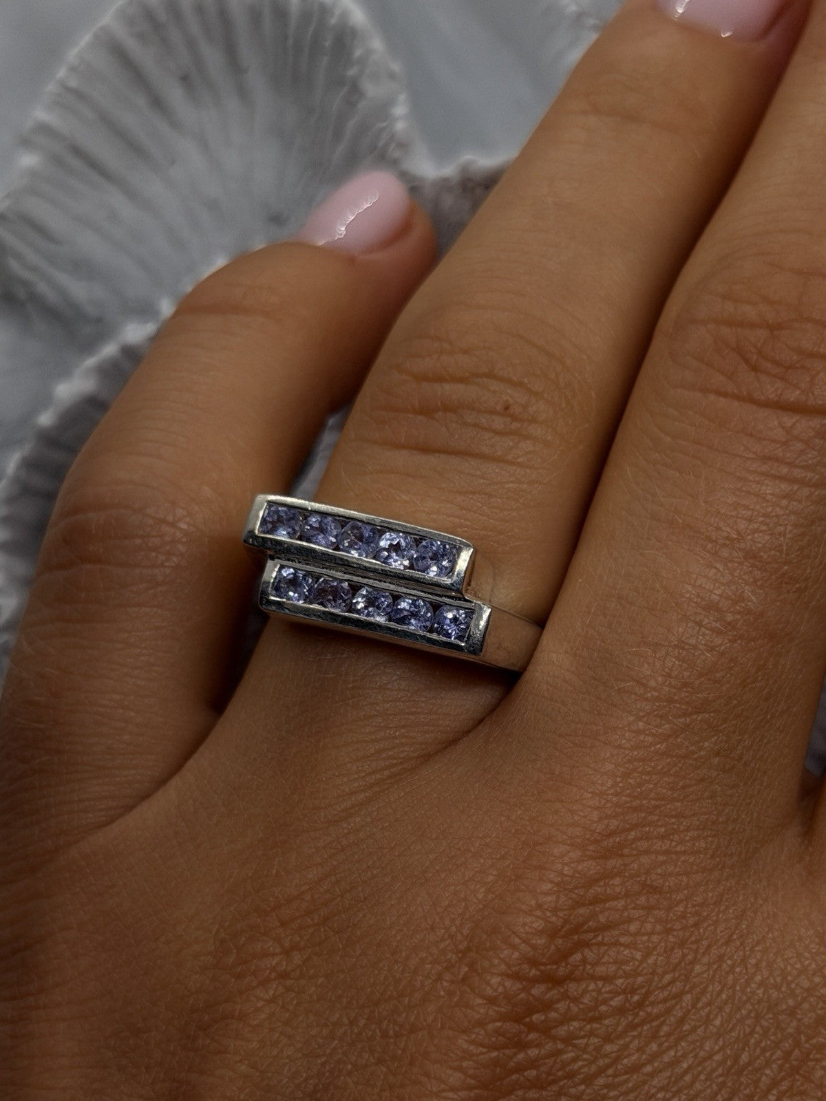 Channel Set Violet Iolite 925 Sterling Silver Ring Size 7