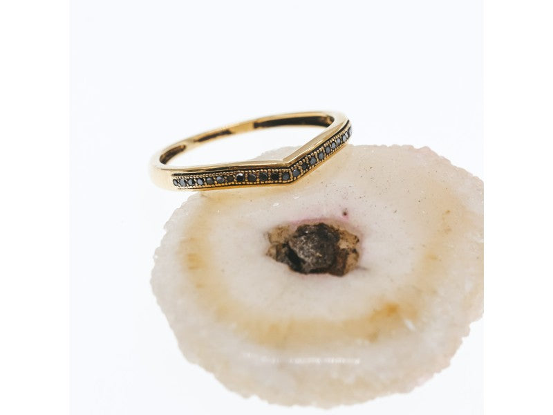 10K Yellow Gold Black Diamonds Ring Size 8