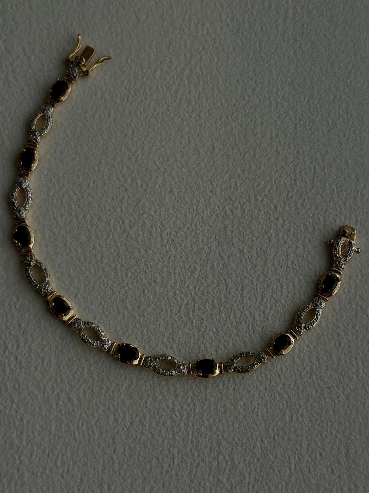 925 Sterling Silver Gold Plated Dark Blue Sapphire Bracelet 7.5