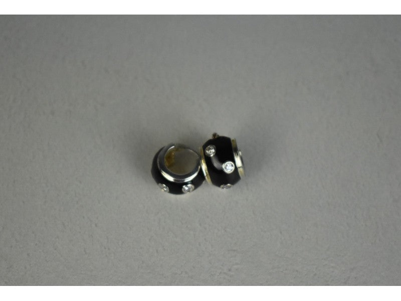 925 Sterling Silver Black Enamel & CZ Earrings