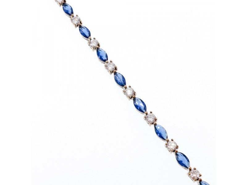 925 Sterling Silver Blue Spinel & CZ Bracelet Size 7.5 IN